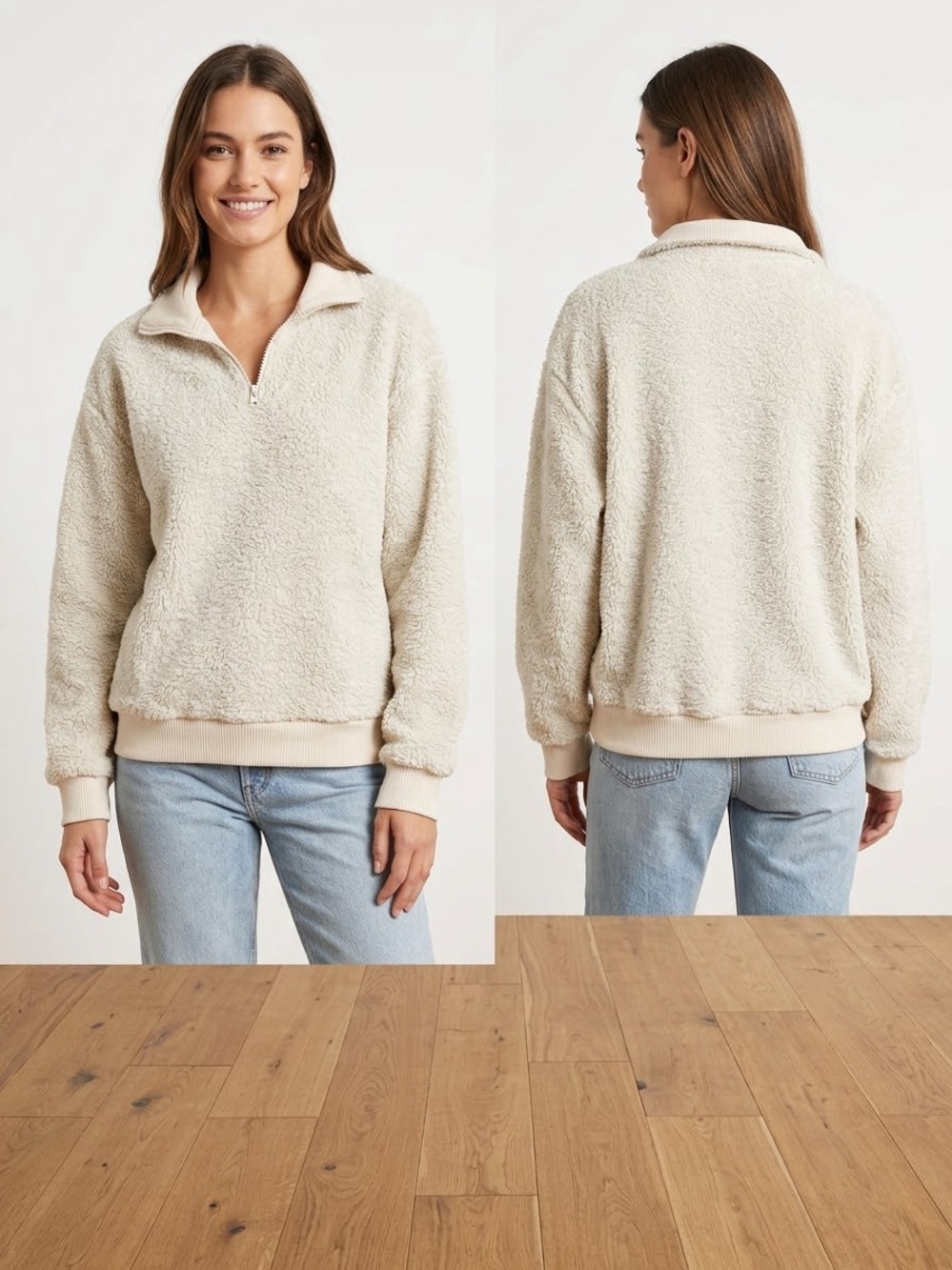 Zara Cream Sherpa Half-Zip Pullover